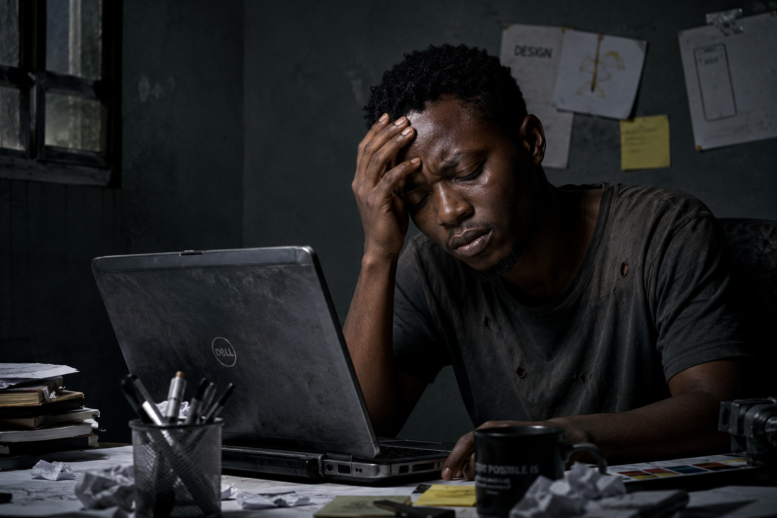 Designer stressé devant son écran avant le Branding Cashflow System