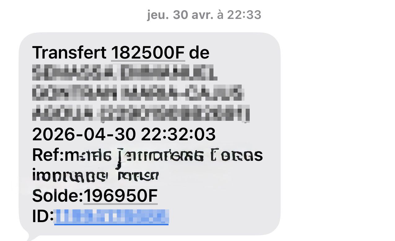 Preuve de paiement 182 500 F